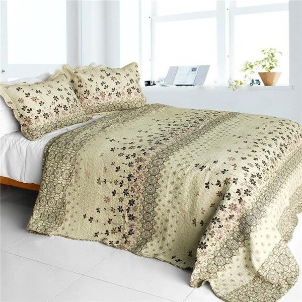 Furnorama The Flowery Ocean - Cotton 3 Pieces Vermicelli-Quilted Patchwork Quilt Set  Full & Queen Size - White FU658569